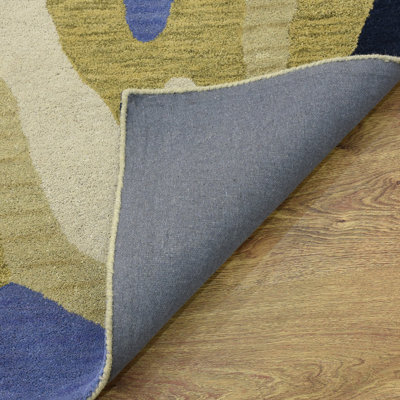 Oscoda Abstract Hand Tufted Wool Eco-Friendly Area Rugs - Rectangle, Multicolor, Abstract Modern Design, High Pile Thick Handmade Anti Skid Area Rugs for Living Room, Bed Room