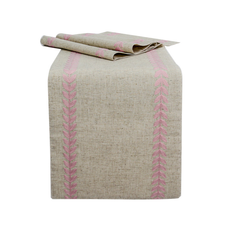  Truesdale Floral Rectangular Table Runner, 108" L x 15" W, Beige/Pink