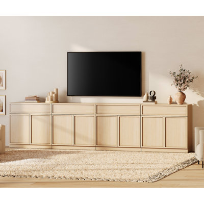Modern TV Stand for TVs Up to 40", Wooden Entertainment Center TV Console with 8 Doors and Drawers, Media Console Cabinet with Adjustable Shelf for Living Room, Bedroom