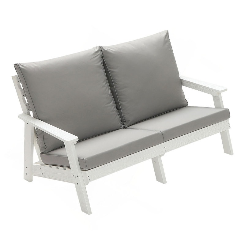 Causeuse avec coussin, canapé de jardin d'extérieur en grain de bois