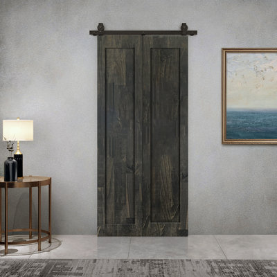 1 Panel Shaker Pine Wood Bi-Fold Door with Sliding Barn Door Hardware Kit