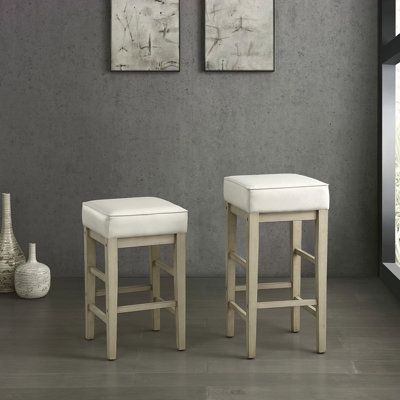Transitional Faux Leather Seat 24-Inch Counter Height Stools Set Of 2, Solid Wood Frame