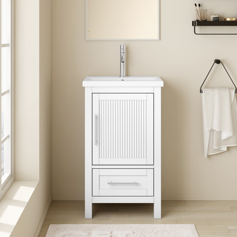 Morlane 20 po X P 16 po P 35 po Meuble-lavabo simple H avec finition blanche et plateau en céramique blanche, Blanc