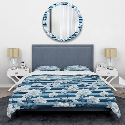 Nautical Allure Flowers Striped Pattern Floral Duvet Cover