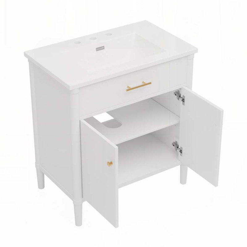 Meuble-lavabo avec tablette réglable, Blanc