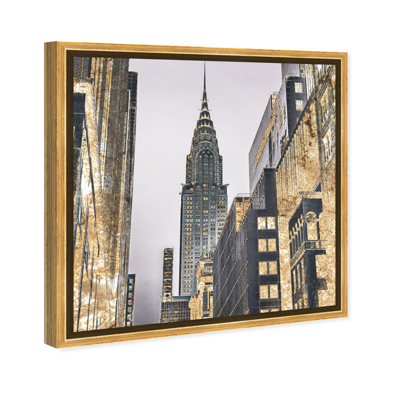 " The Golden City New York Skyscraper Modern Gold " by Oliver Gal, 12" H x 12" W x 1.75" D, Gold Floater Framed