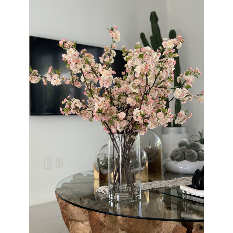 Cherry Blossoms In 16" Glass Cylinder, Pink