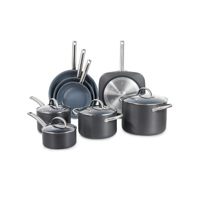 Batterie de cuisine en aluminium anodisé dur, ensemble de casseroles et de poêles en céramique anodisé noir et blanc, + gris