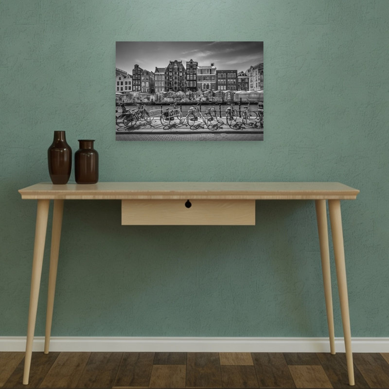 Amsterdam Canal Bicycles Abstract Contemporary Architecture City Wall Art Print, 12" H x 18" W