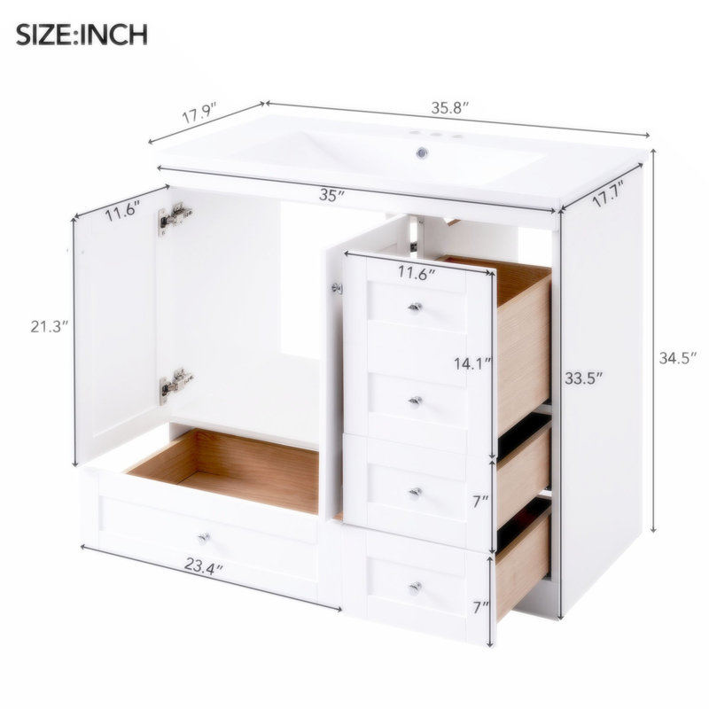 Altura 36'' Single Bathroom Vanity with Resin Top, White
