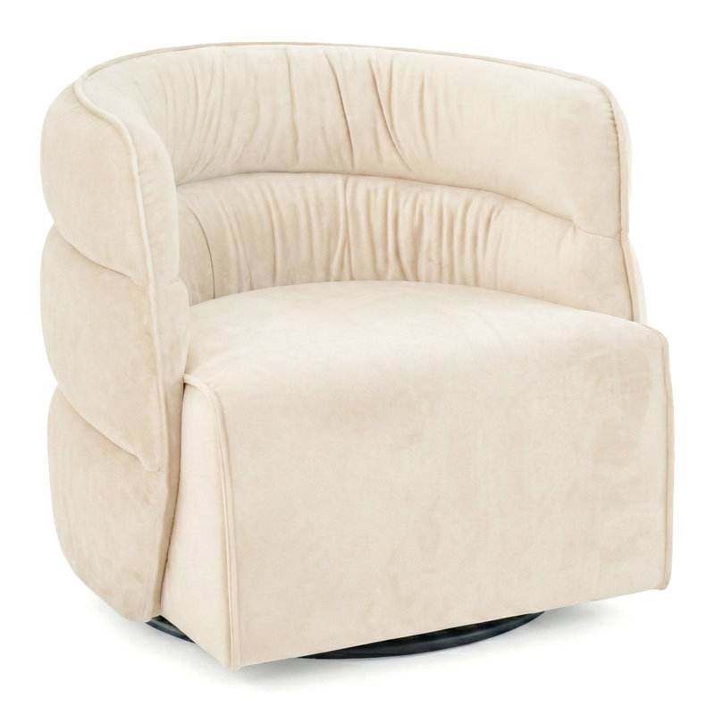 Fauteuil demi-tonneau pivotant en velours Amundsen, Velours crème