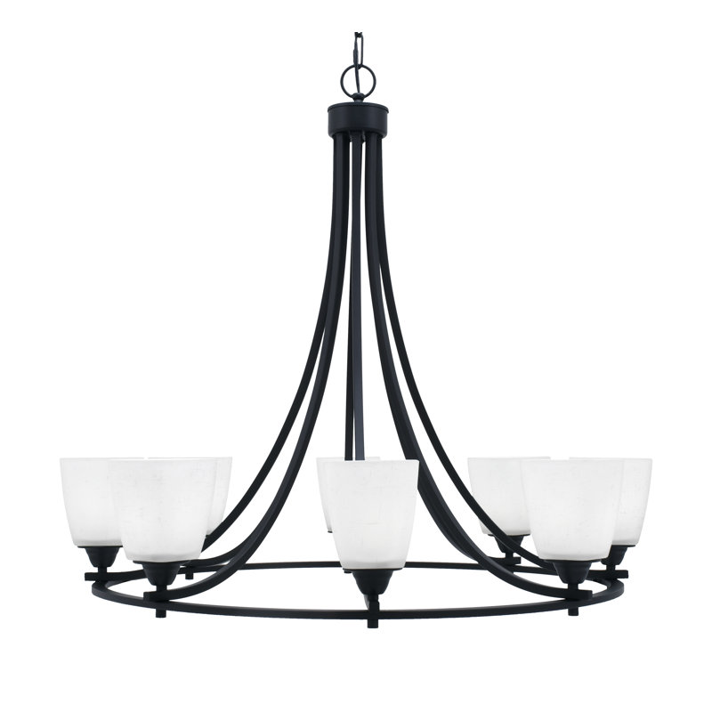 Lustre 8 lumières avec verre 4,5 "Paramount, Blanc, Noir mat/nickel brossé