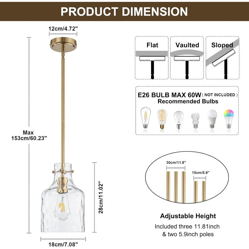 7" Hammered Glass Shade Pendant Lights