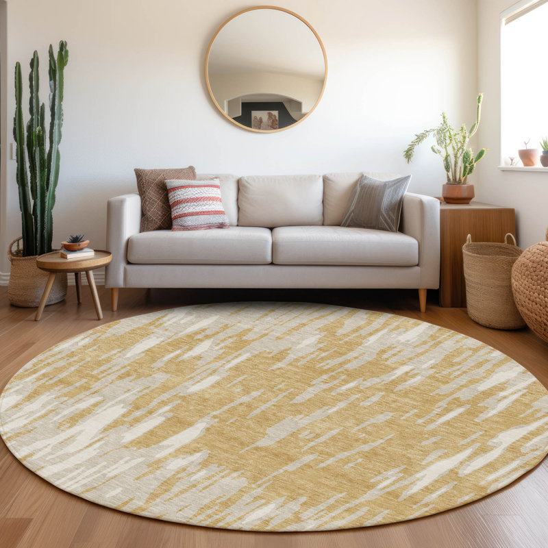 Premium Machine Washable Prisco Gold Rug, Round 8'