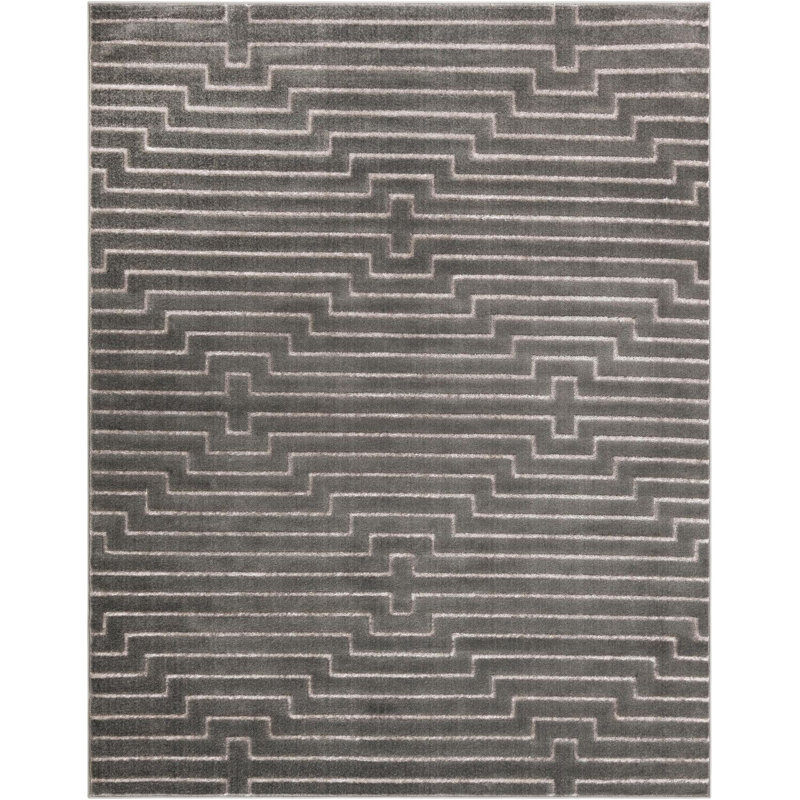 Tapis contemporain gris et argenté Omotayo, Rectangle 7 pi 10 po x 10 pi