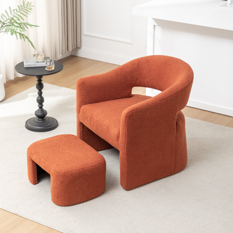 Fauteuil demi-tonneau avec repose-pieds, Fausse fourrure orange