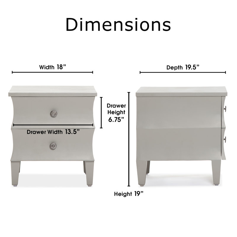 Gray Solid Wood 2-Drawer Side Table