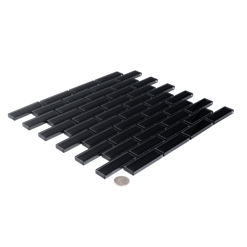 11.9"X 11.9" Polished Glass Brick Tile, Black