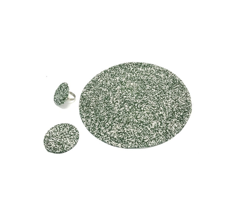 Ensemble de napperon, dessous de verre et serviette multicolore en jute, Vert