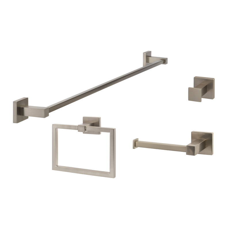 Vlora Series Bath Set, Single Post, Satin Nickel