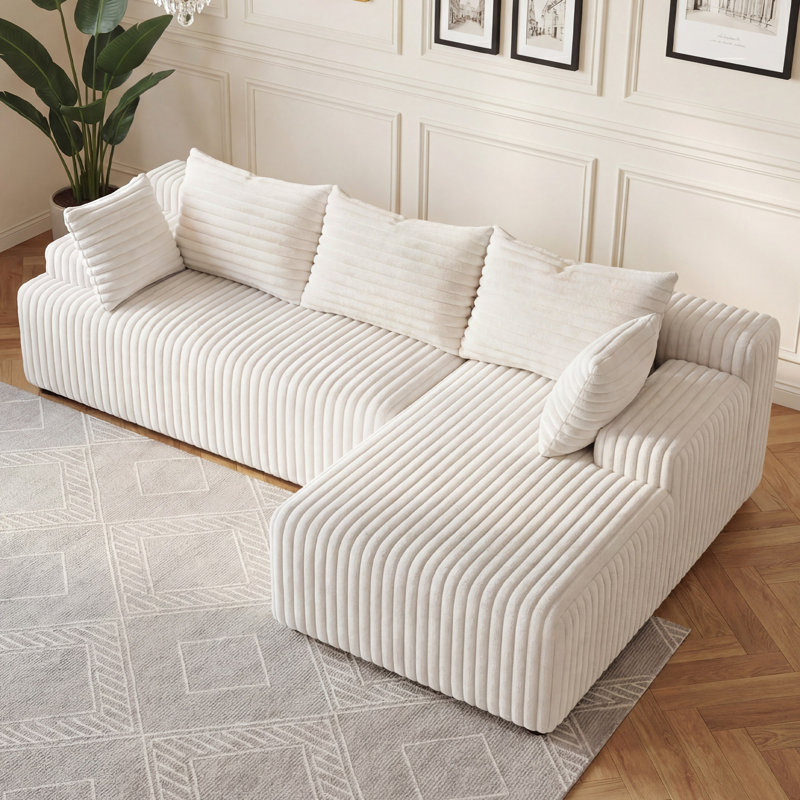 Cloud Sectional Couch In Two Boxes, Compressed Modular Sectional Sofa With Deep Seat, Beige Polyester