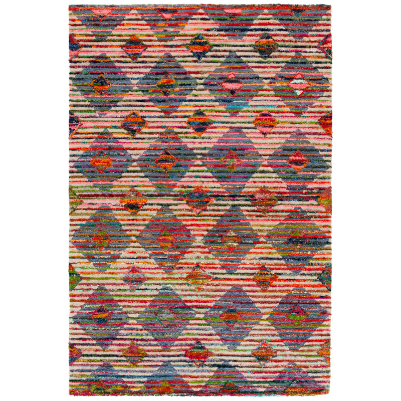 Tapis géométrique beige / bleu en laine / coton touffeté à la main Klasina, Rectangle 6 pi x 9 pi