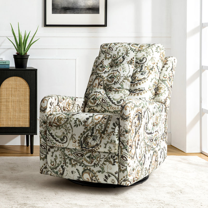 Salome Floral Swivel Rocker Manual Recliner with Wingback, Sage Polyester