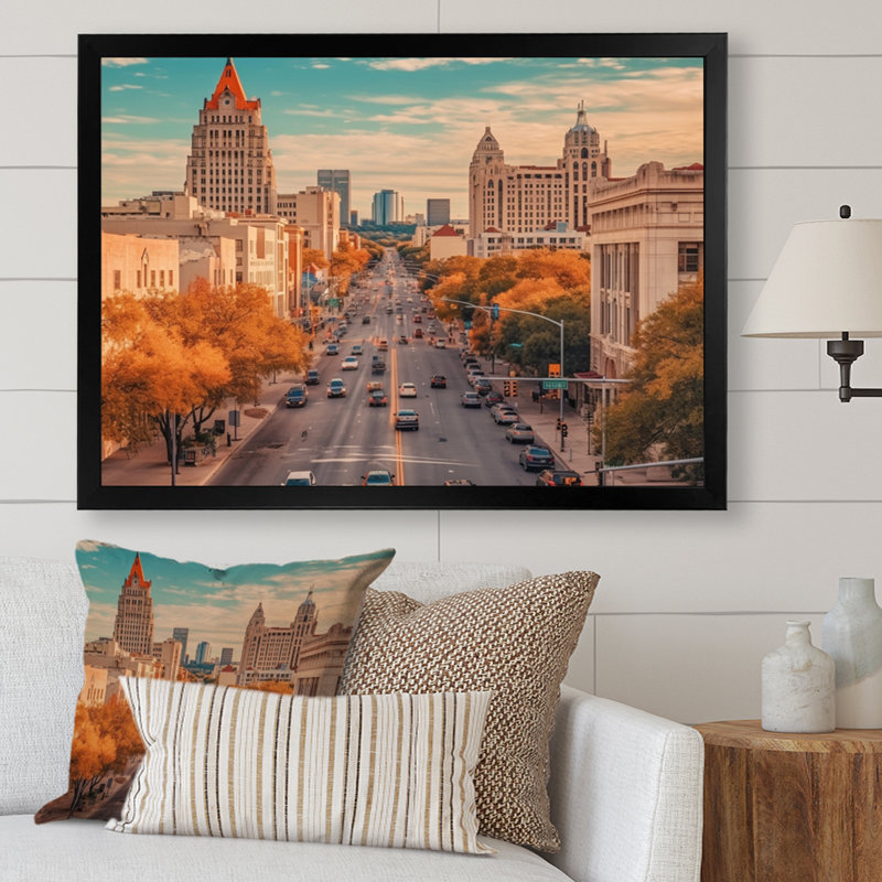 Austin Austin, paysage urbain dynamique I, H 16 po x l 32 po x P 1 po, Cadre photo noir