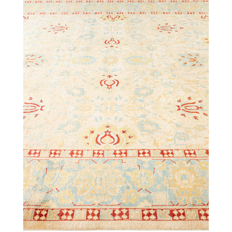 Hand-Knotted Ivory Wool Rectangular 8' x 10' Area Rug
