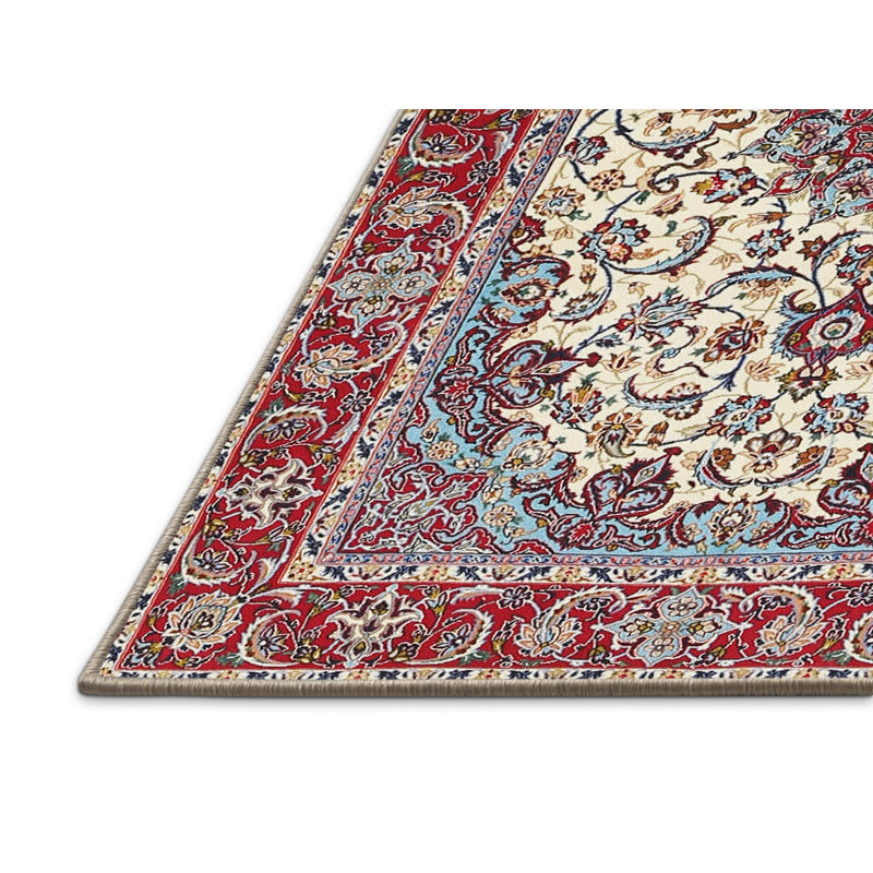 Brun oriental Amy-Louise/bleu/Tapis décoratif crème, Rectangle 8 pi x 10 pi