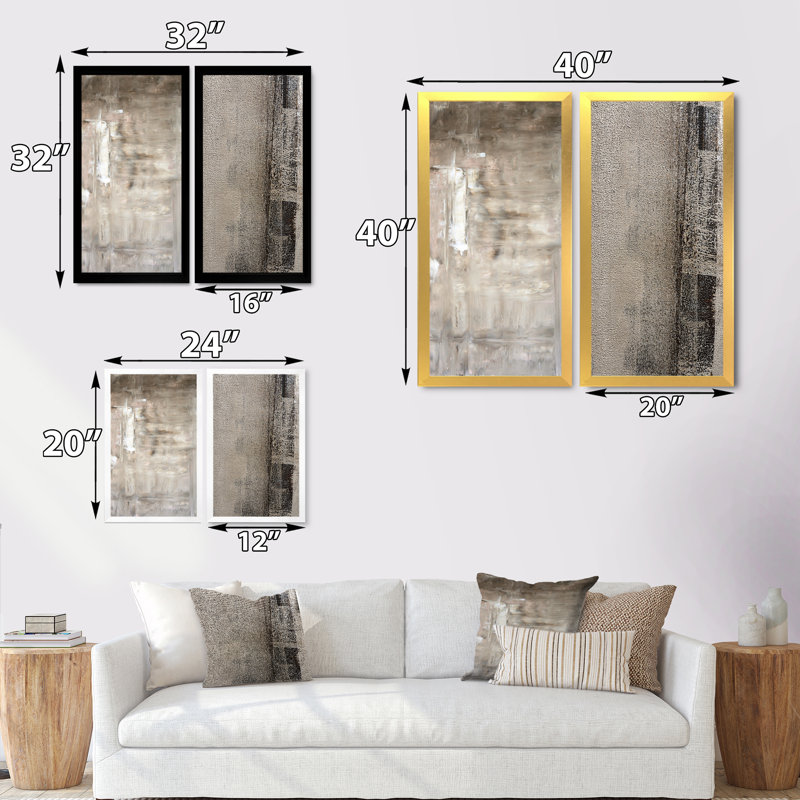 Ensemble d'art mural abstrait brun et beige, ensemble de 2 toiles - fonds de couleurs bruns et beiges, Cadre photo doré