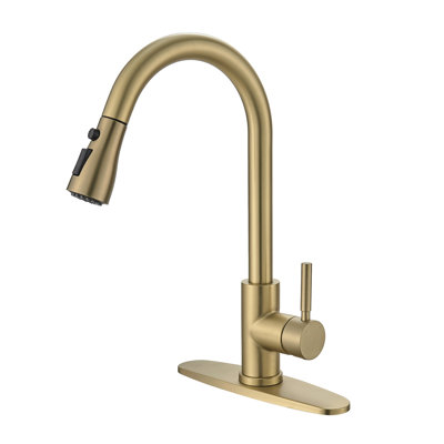 Robinet de cuisine en nickel doré avec plaque de pont et extractible, poignée simple, mode de pulvérisation d'eau pivotant sur 360 °, remplisseur en céramique, acier inoxydable, robinets d'évier classiques, jet pivotant,