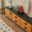 Meuble télé rétro en bois massif noir-810419008
