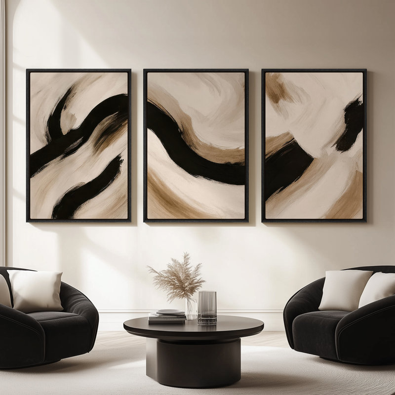 Framed Canvas Wall Art, Vintage Abstract Wall Canvas Prints 24"x36", 36" H x 24" W, Black