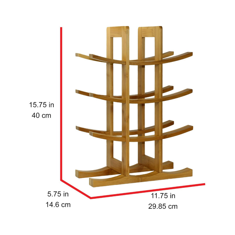 Support à vin en bambou naturel, rouge, 15,75 po x 5,75 po x 1,75 po