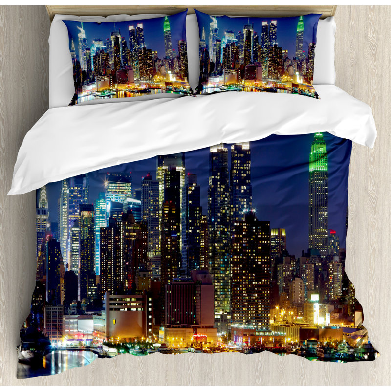 New York Modern & Contemporary Polyester Duvet Cover, Queen Duvet Cover + 2 Standard Shams, New York 3