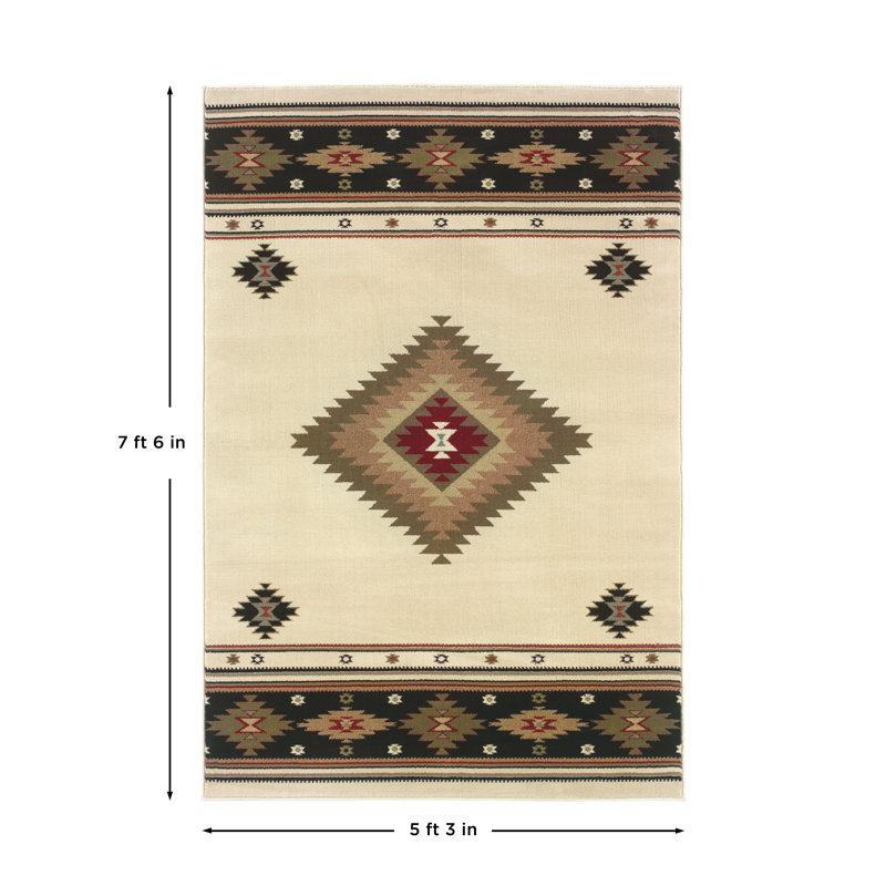 Tapis beige / vert Appomattox Southwestern, Rectangle 5 pi 3 po x 7 pi 6 po