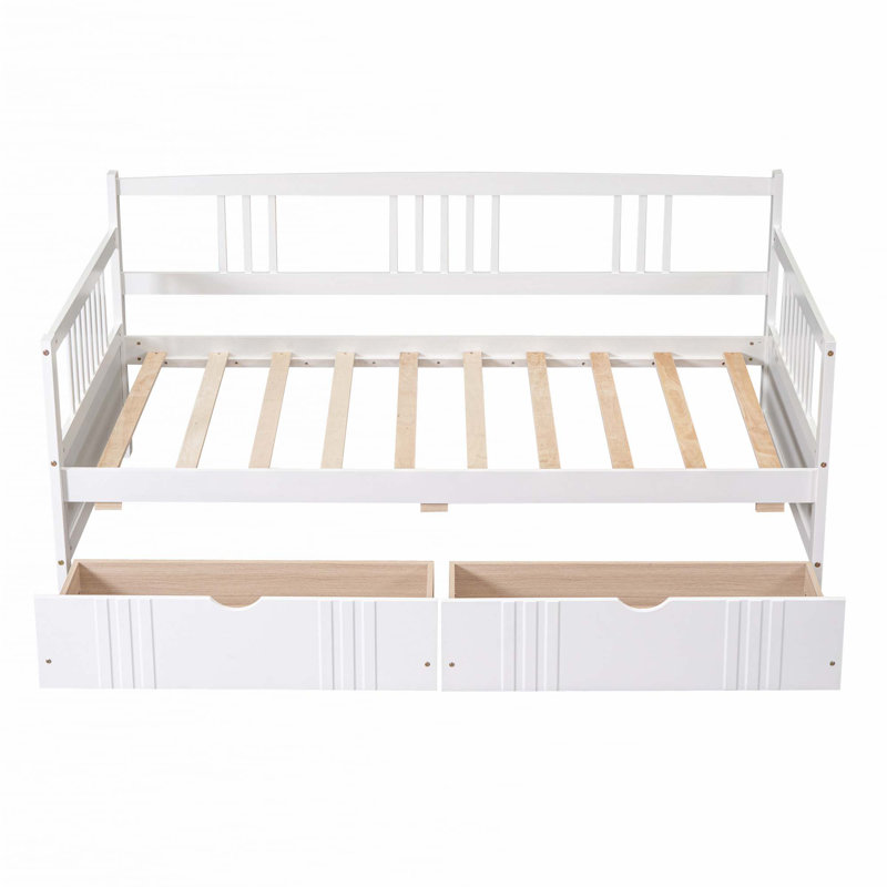 Twin Size Daybed Wood Bed with Two Drawers, Twin, White