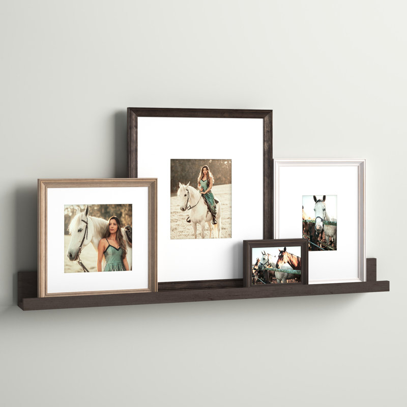 Augu Wood Beveled Picture Frame - Set of 4 with Mat, Brown/White