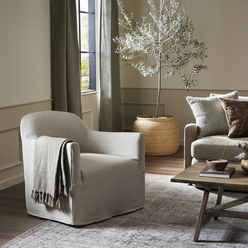 Lowell Slipcover Swivel Chair, Cream Linen