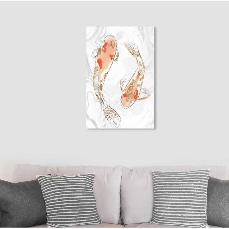 " Two Koi Fish Marble ", 30" H x 20" W, Gold Framed