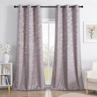 Deavion Velvet Curtains Metal Grommets Room Darkening with Gold Foil Print 2 Panel Set