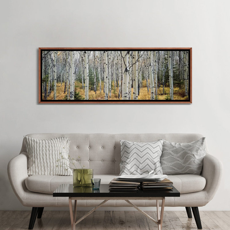 Aspen Trees in a Forest Alberta '- reproduction de photo panoramique, H 24 po x l 72 po x P 1,5 po, Toile blanche encadrée