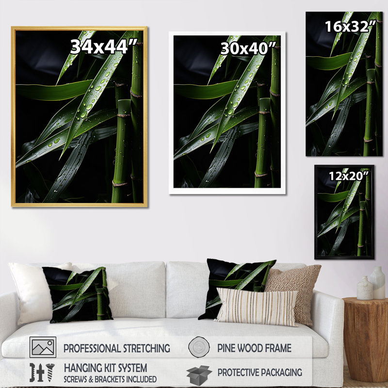 Ingileif " Bamboo Green And Black ", Black Picture Framed, 20" H x 12" W x 1" D