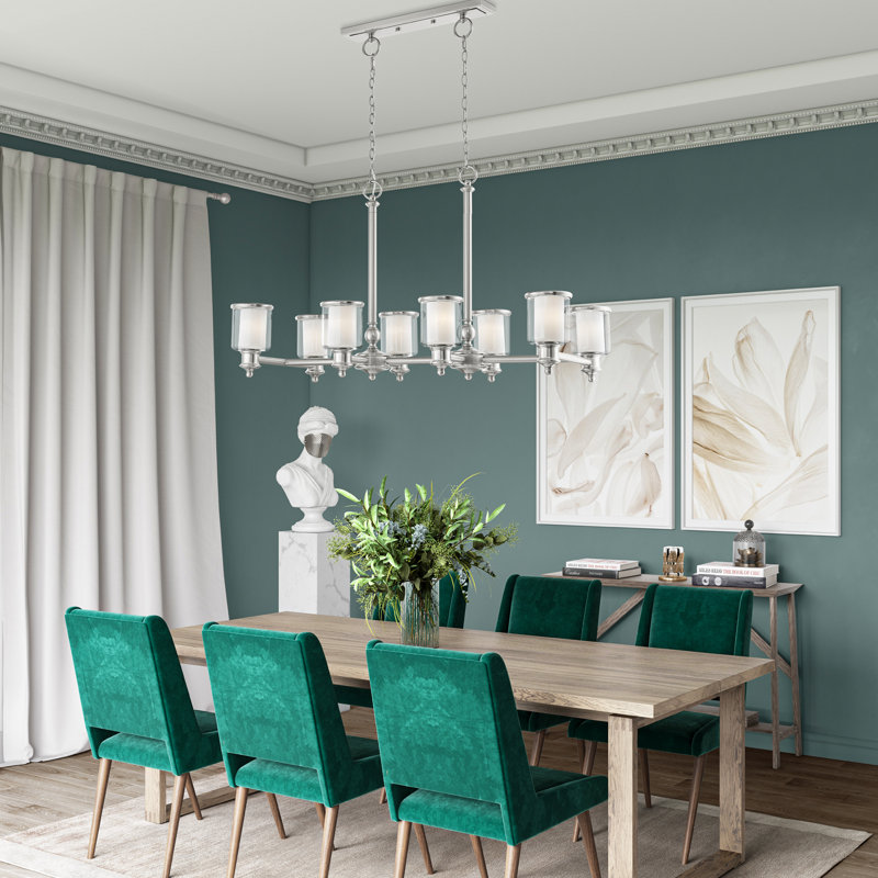 Luminaire suspendu linéaire à 8 lumières pour îlot de cuisine Scher, Nickel brossé