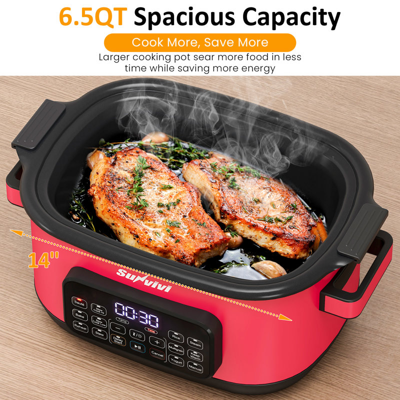 6.5QT 12-In-1 Programmable Multi Slow Cooker, Red