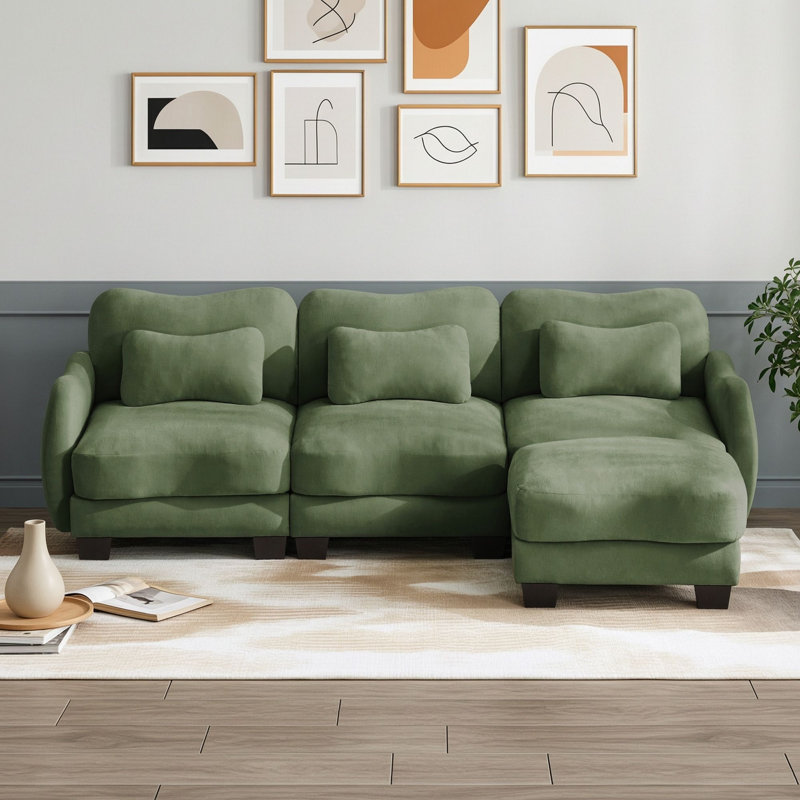 Canapé d'angle trois places en forme de L avec pouf amovible, Vert