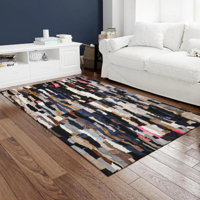 Multicolor Rabbit Fur Area Rug With Ultra-Soft High-Pile Shaggy Texture For Vibrant Living Room Décor