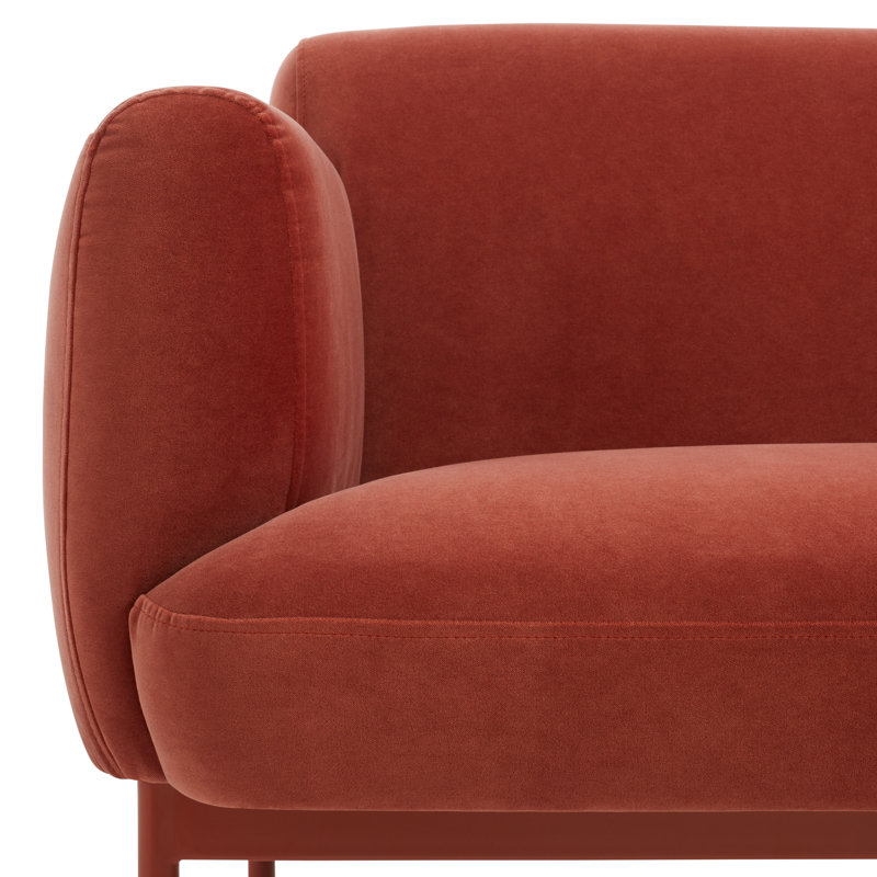Puff Puff Upholstered Sofa, Tomato Velvet, 31" H x 67" W x 35" D