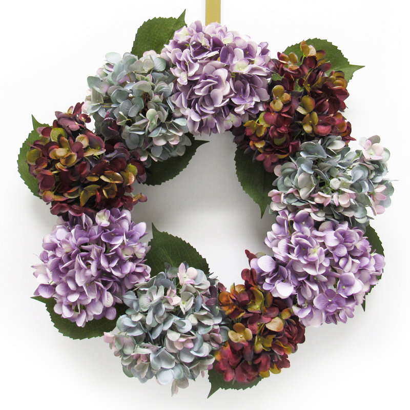 Couronne de fleurs en hortensia 20 po, Mauve / bleu